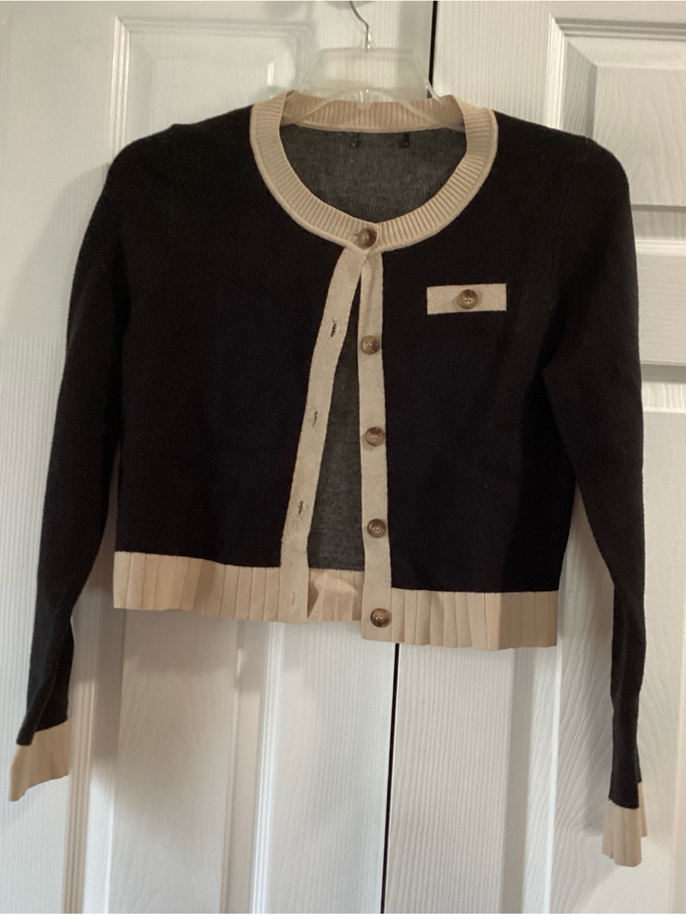 Source Unknown Black Cardigan with Cream Trim